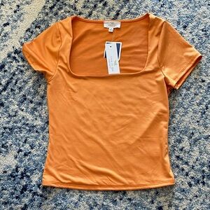 Vibrant Orange Square Neck Short Sleeve Top